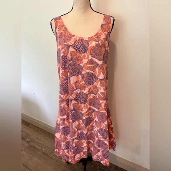 iCantoo Sea Shell Pattern Dress Peach Blue Summer Sleevless Beach Cover Vintage - Picture 1 of 7